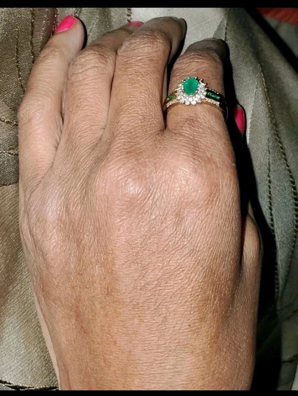 AAA Columbian Emerald & White Zircon 1.70 ctw 14K Gold Plated Sunburst Ring